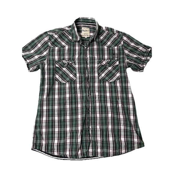 Vintage Pepe Jeans London Plaid Graphic Short Sleeve Button Up Size XL Y2K 90’s - Picture 1 of 5